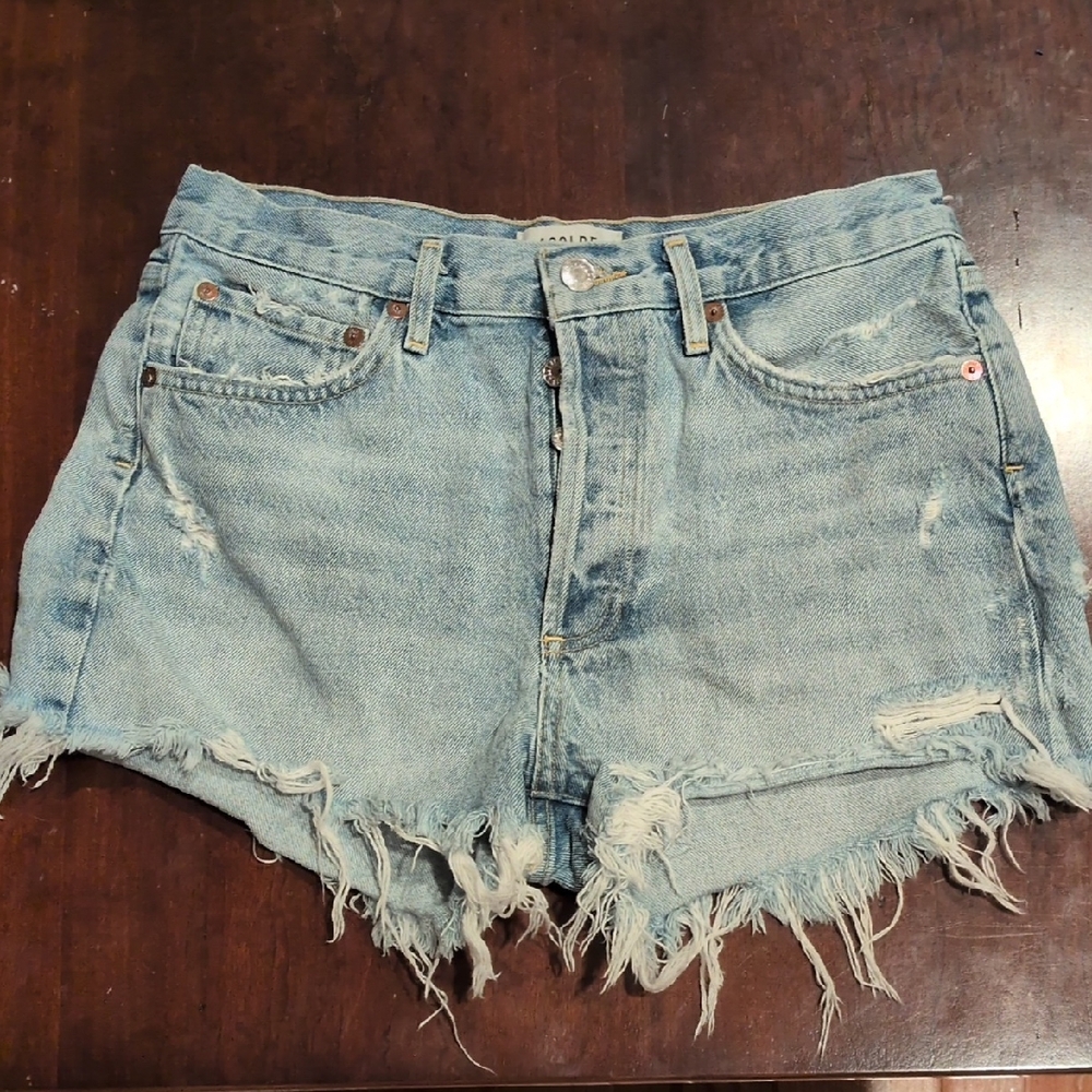 Agolde Light Blue Distressed Jean Shorts